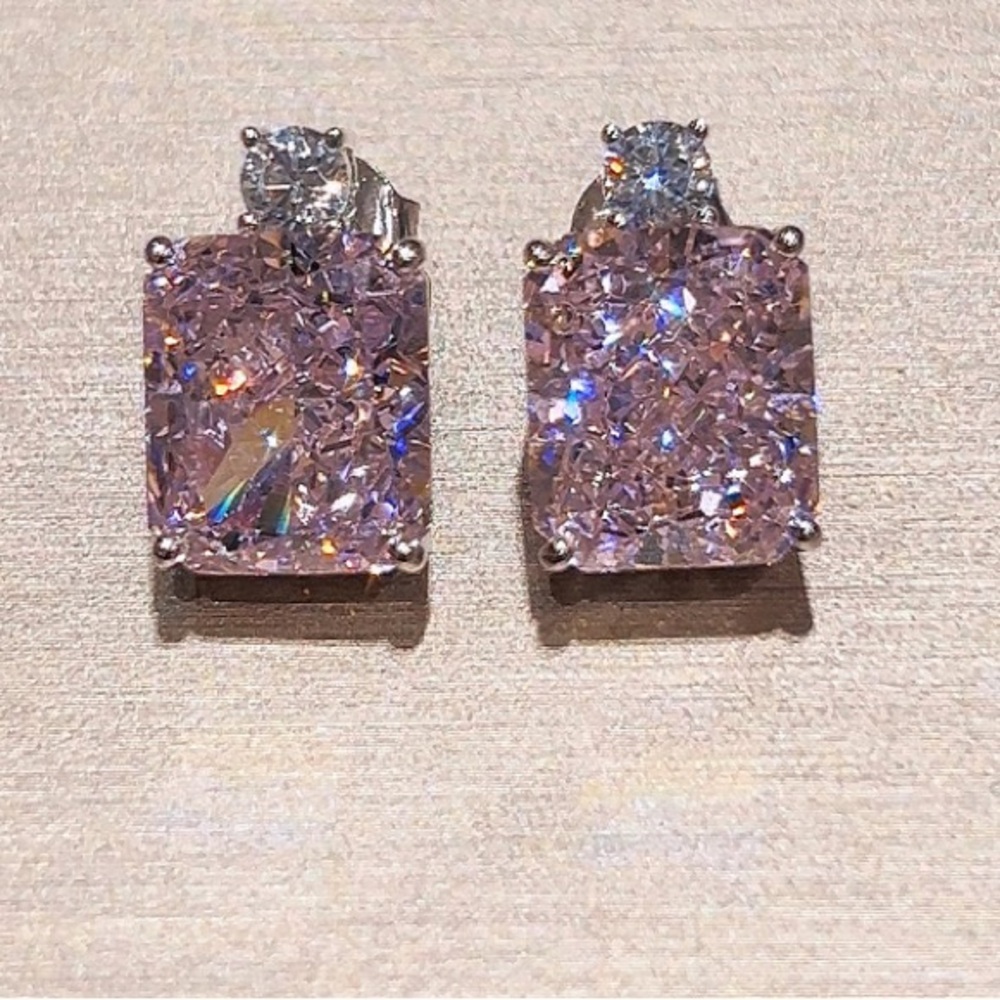 3.5ct Pink Sapphire Radiant Cut Earrings - Picture 4 of 13